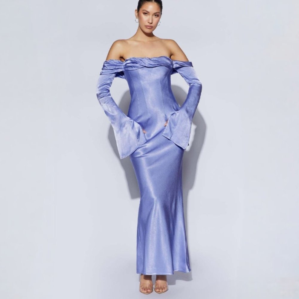 Meshki Giselle Off Shoulder Cowl Neck Maxi Dress - Lavender
